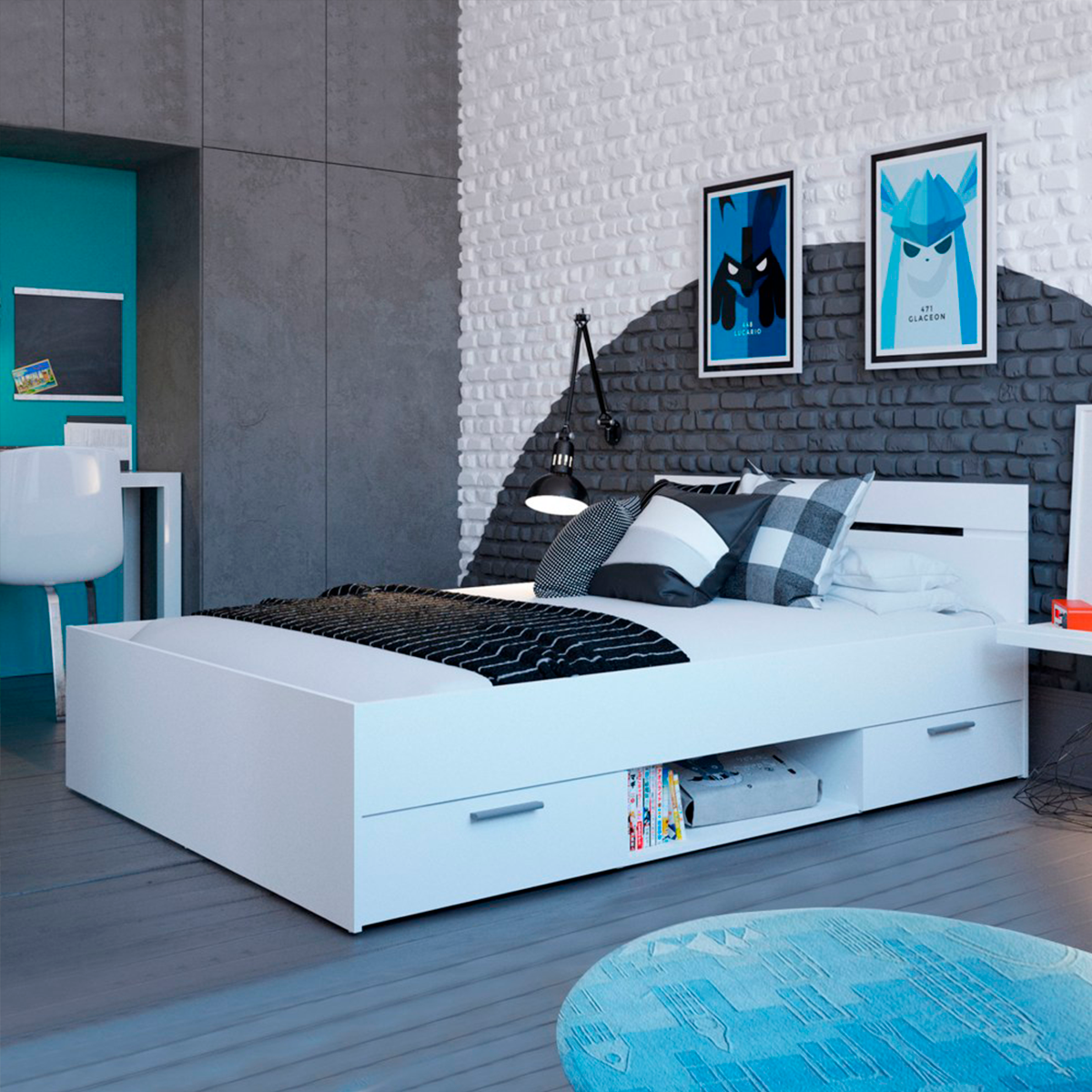 CAM MICHIGAN 190X140 BRANCO 1200X1200 Cama Michigan C/ Gavetões 190x140cm - Image 1