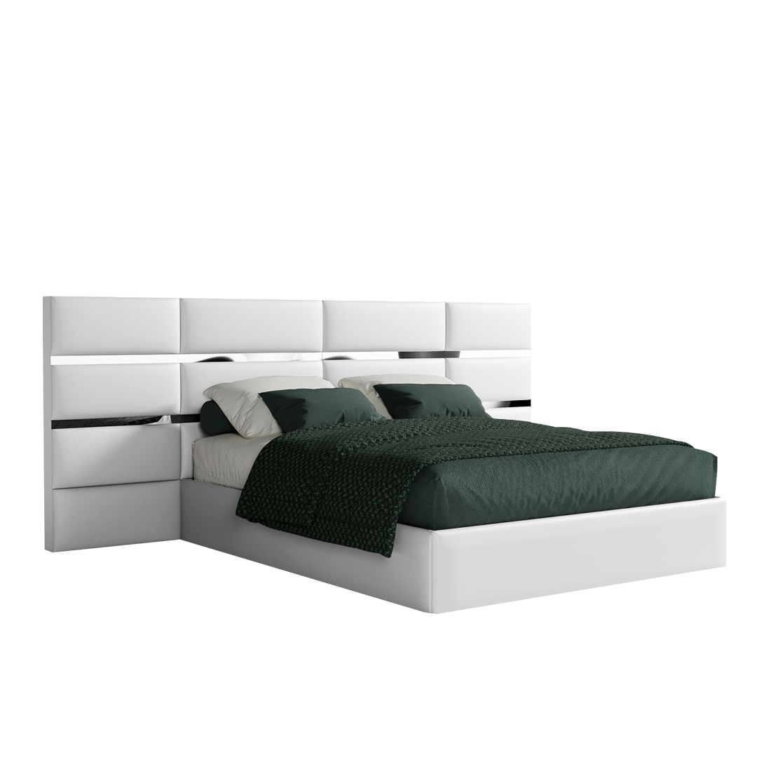 Prancheta 1 Cama Estofada Munique Alongada - Cabeceira 250cm - 190x140 - Sintético Branco - Image 1