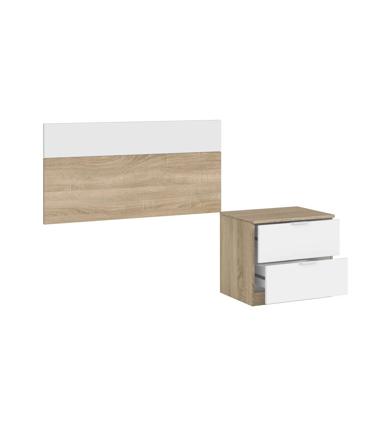 cabeca-para-colchao-90-cm-mesa-para-modelo-de-quarto-jovem-luca-acabamento-carvalho-branco Cabeceira Madeira Luca Com 1 Mesinhas de Cabeceira - Image 1