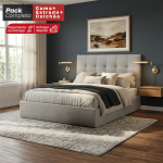 Pack Cama Armani 190x140 + Estrado + Colchão - Em Tecido Microfibra Cinza