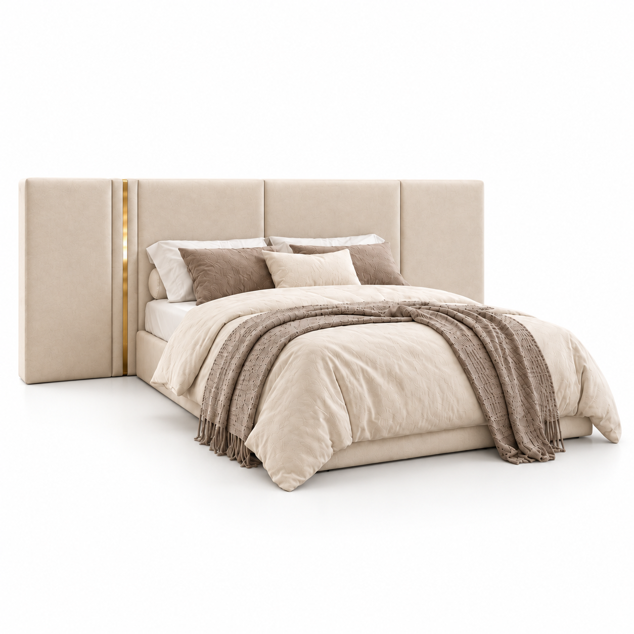 Cama estofada com faixa dourada lateral Cama Estofada Alongada Zeus - Image 1